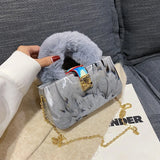 Gray Acrylic Faux Fur Shoulder Bag