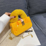Yellow Acrylic Faux Fur Shoulder Bag