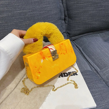 Yellow Acrylic Faux Fur Shoulder Bag
