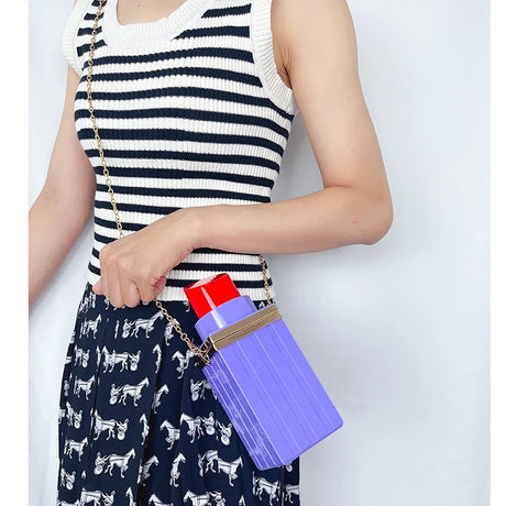 Model using Acrylic Lipstick Shaped Shoulder Bag