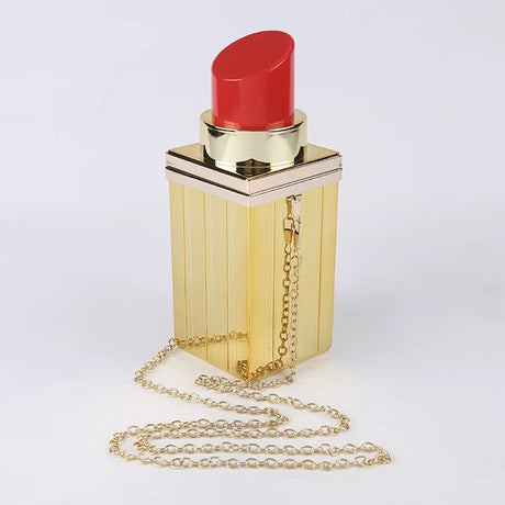 Gold Acrylic Lipstick Shaped Shoulder Bag