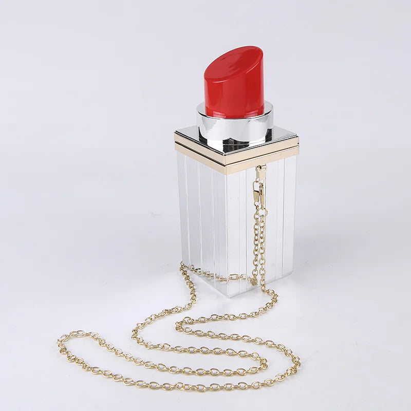 White Acrylic Lipstick Shaped Shoulder Bag
