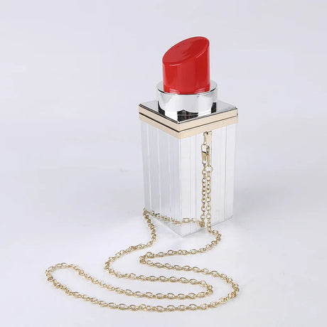 White Acrylic Lipstick Shaped Shoulder Bag