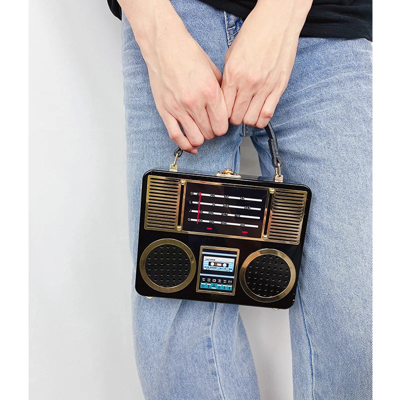 Model using Acrylic Radio Bag Box Shaped Purse