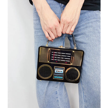 Model using Acrylic Radio Bag Box Shaped Purse