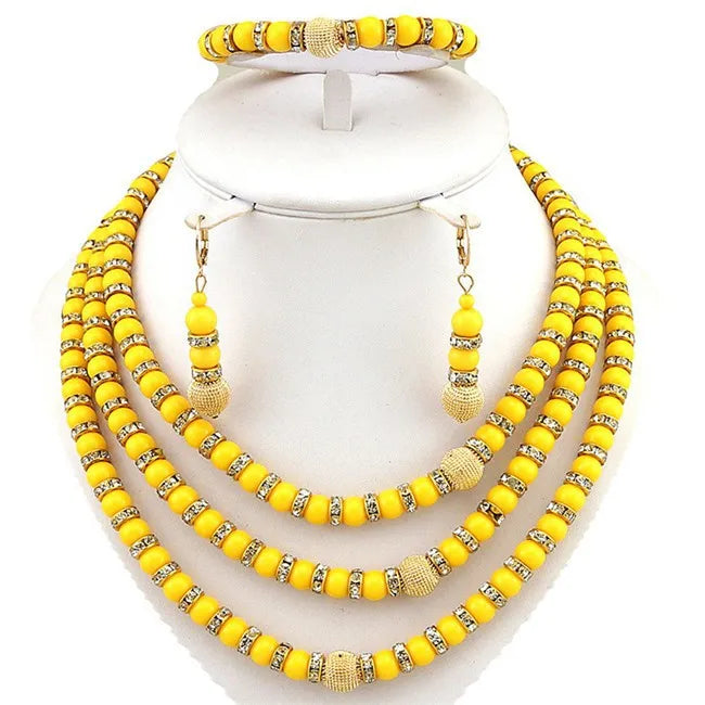 Yellow African Beads Necklace Jewelry Sets