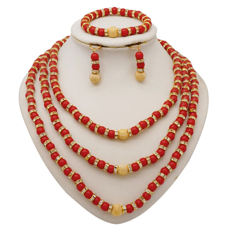 Red African Beads Necklace Jewelry Sets