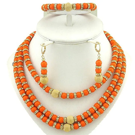 Orange African Beads Necklace Jewelry Sets
