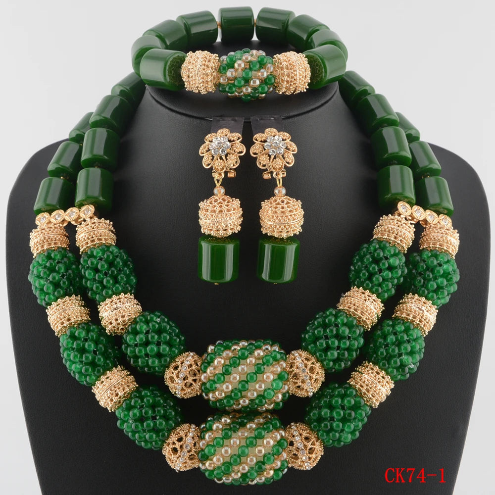 Green african beads jewelry set 