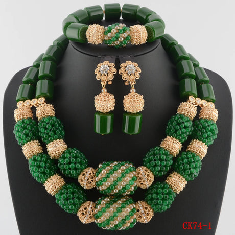 Green african beads jewelry set 