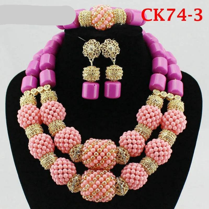 Pink african beads jewelry set 