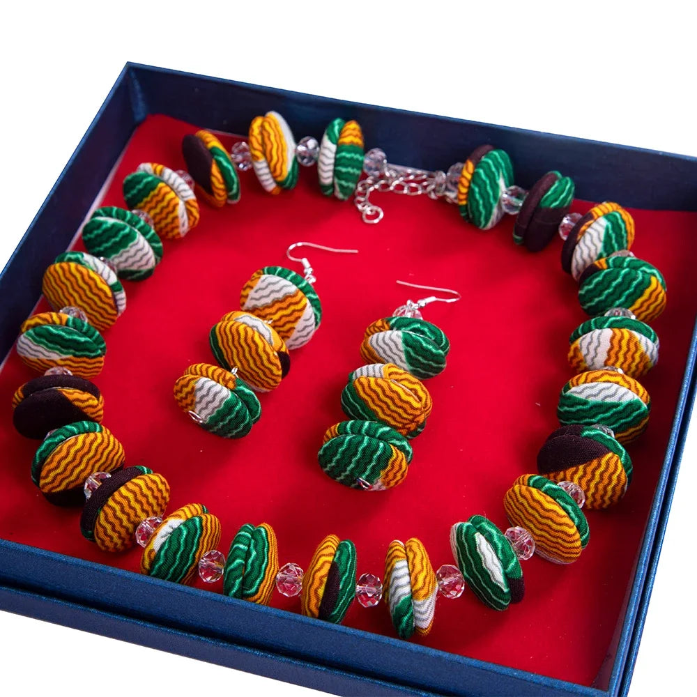 African Buttons Necklaces and Earrings Handmade Jewelry with box