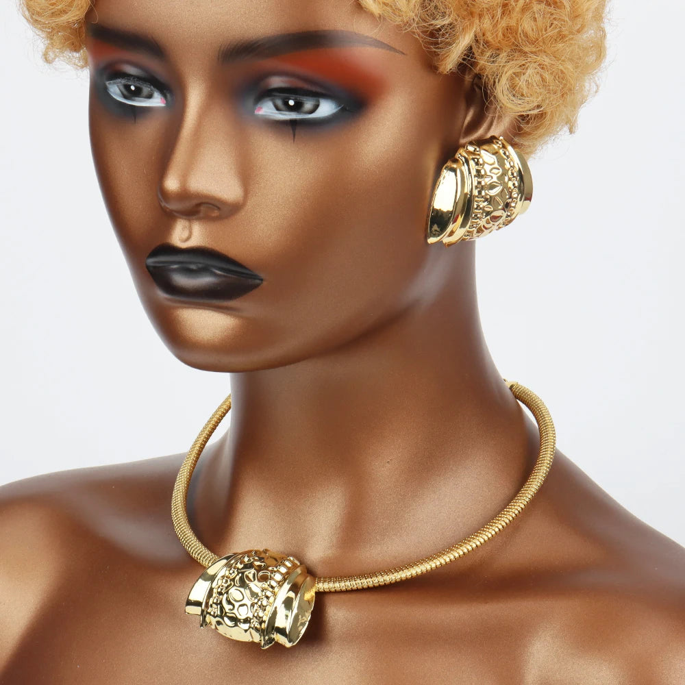 African Exaggerated Party Bridal Jewelry Set gold