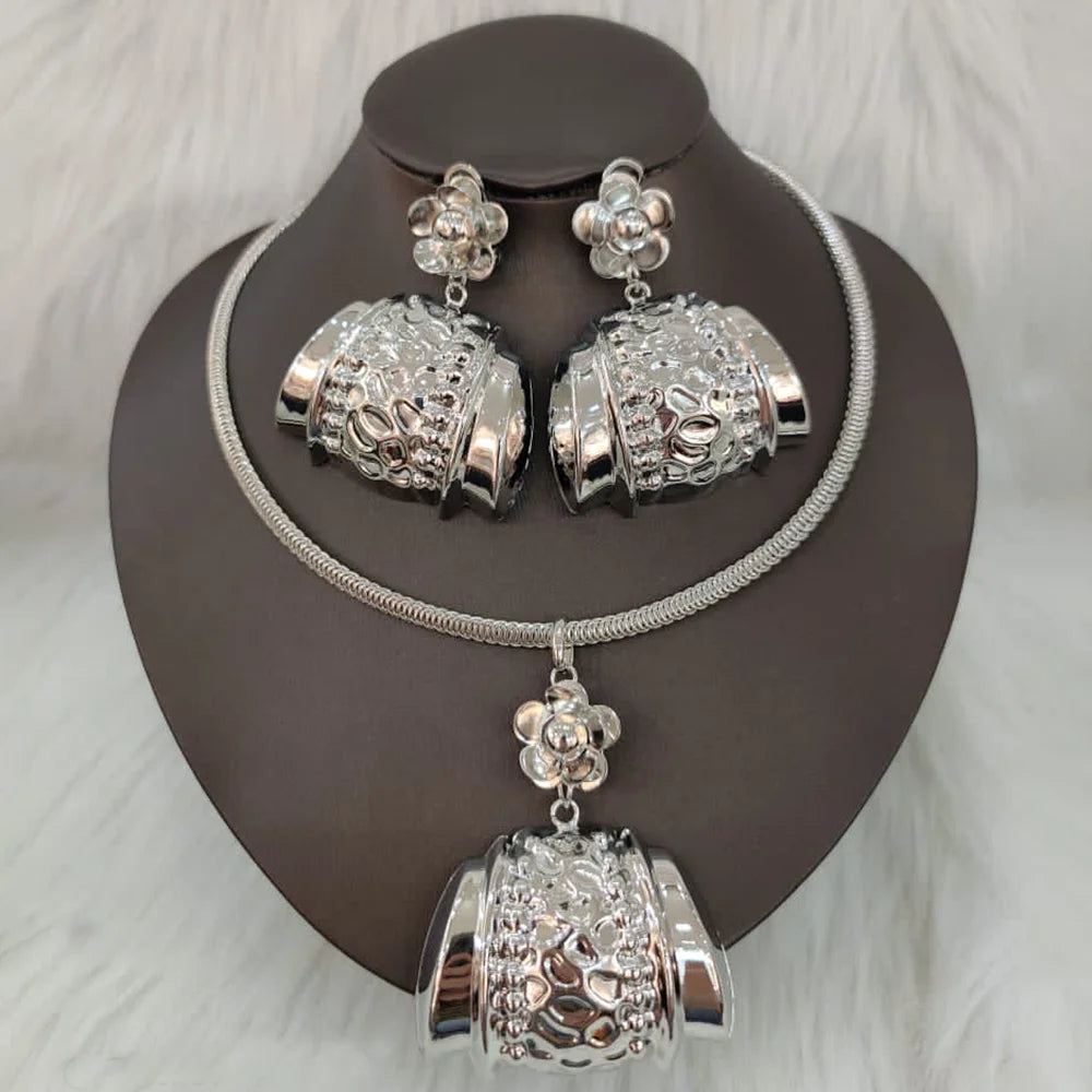 African Exaggerated Party Bridal Jewelry Set silver