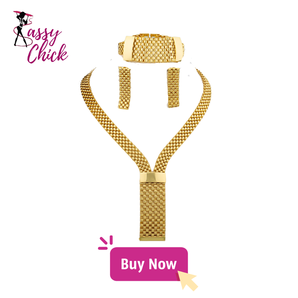 African Luxury Geometric Gold Color Necklace Set