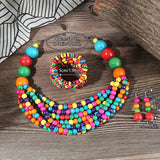 African Multi-layer Wooden Beads Necklace Earrings Jewelry Sets size