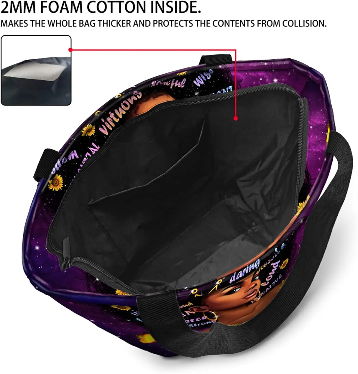 Compartment of African Queens Face Printed Tote Bags