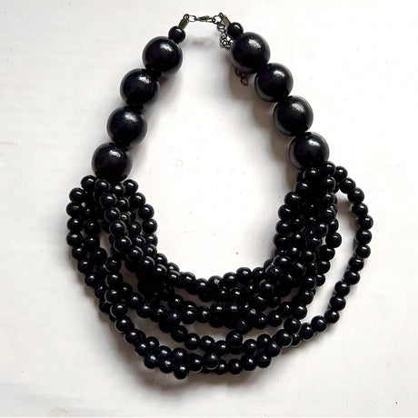 African Style Bohemian Multi-layer Wooden Beaded Bib Necklace Black