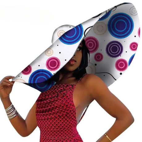 White Blue African Women Summer Beach Hats Large Brim