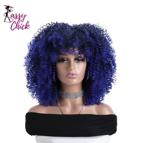 Afro Kinky Curly 16 Inch With Bangs Soft Fluffy Synthetic Fiber Wigs Sassy Chick Logo