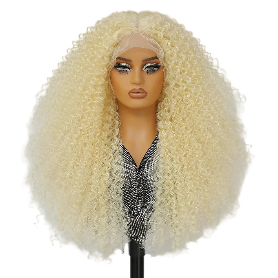 White Afro Kinky Curly Lace Synthetic Wigs
