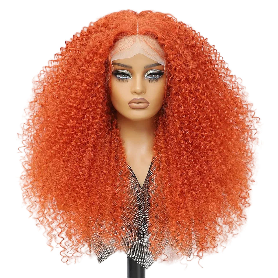 Orange Afro Kinky Curly Lace Synthetic Wigs