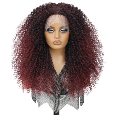 Red Black Afro Kinky Curly Lace Synthetic Wigs