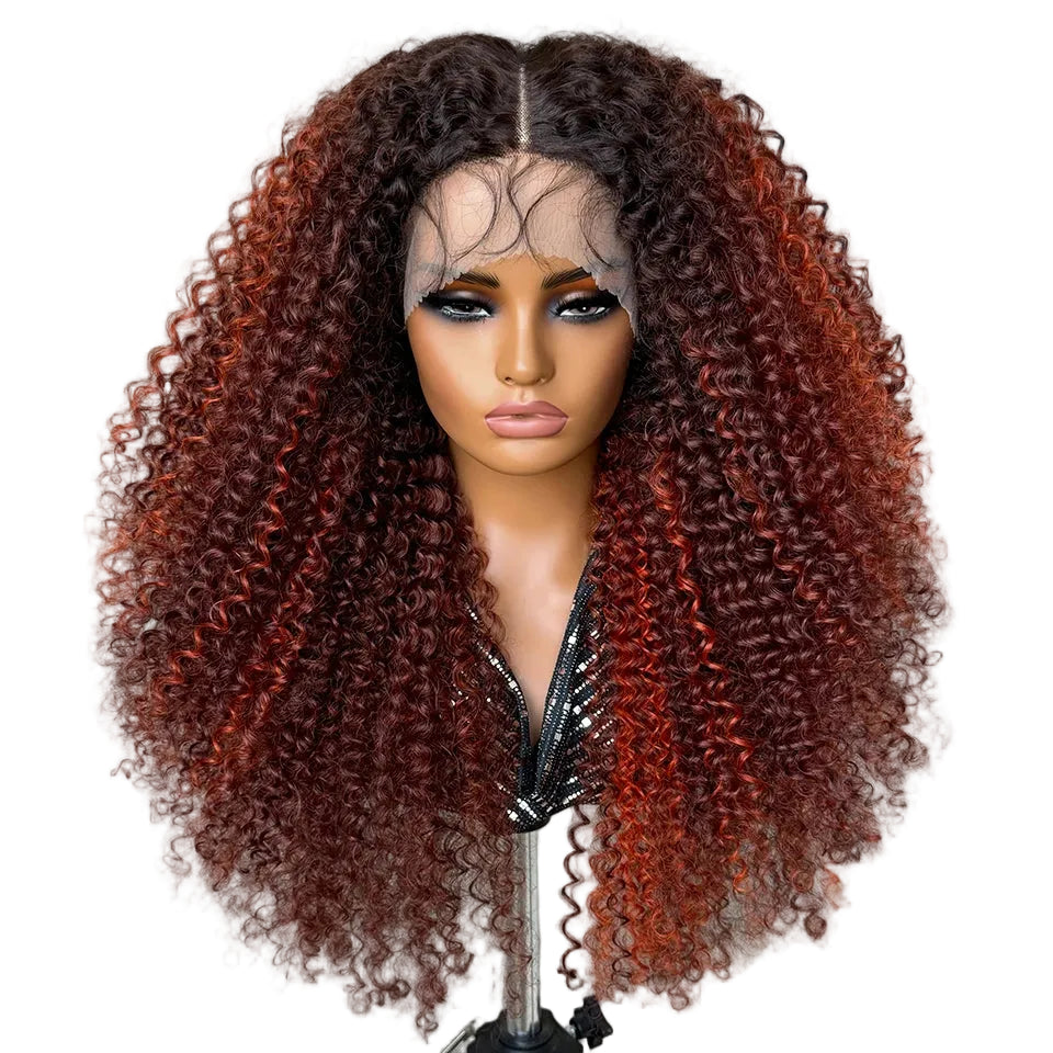 Black Red Afro Kinky Curly Lace Synthetic Wigs