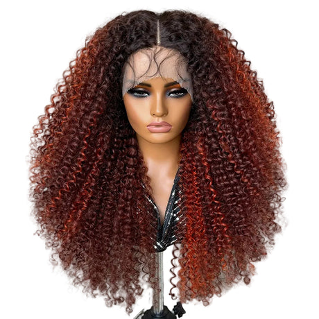 Black Red Afro Kinky Curly Lace Synthetic Wigs