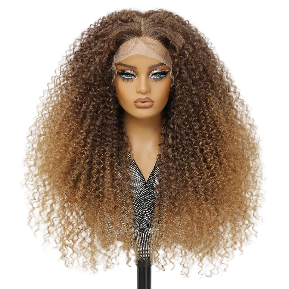 Light Brown Afro Kinky Curly Lace Synthetic Wigs