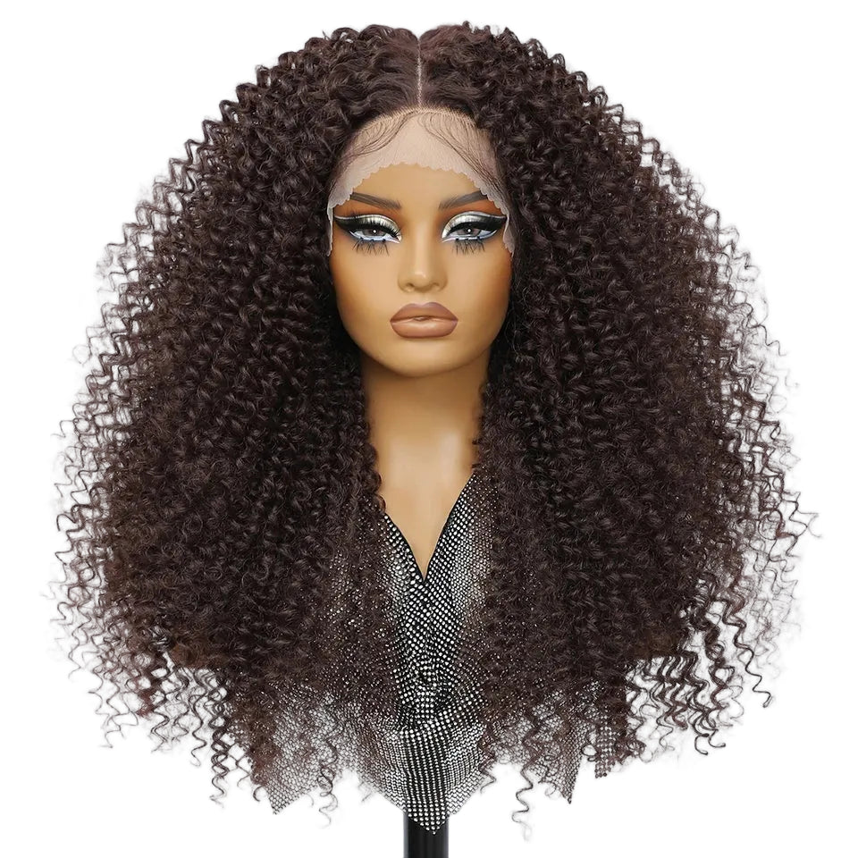 Brown Afro Kinky Curly Lace Synthetic Wigs