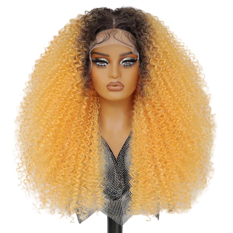 Yellow Afro Kinky Curly Lace Synthetic Wigs