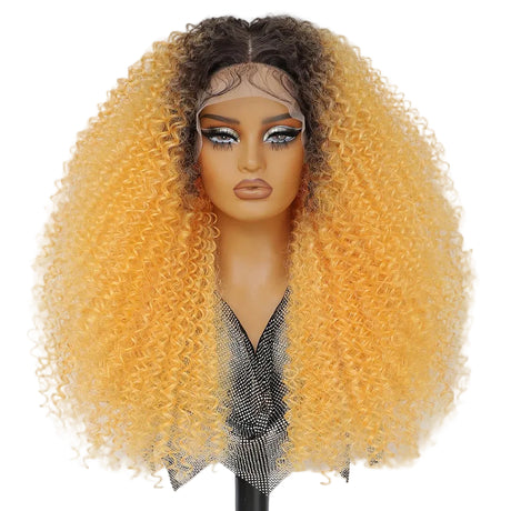 Yellow Afro Kinky Curly Lace Synthetic Wigs