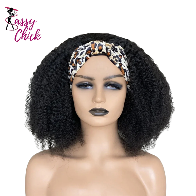 Afro Kinky Curly Natural Brazilian Headband 100% Human Hair Wig Sassy Chick Logo