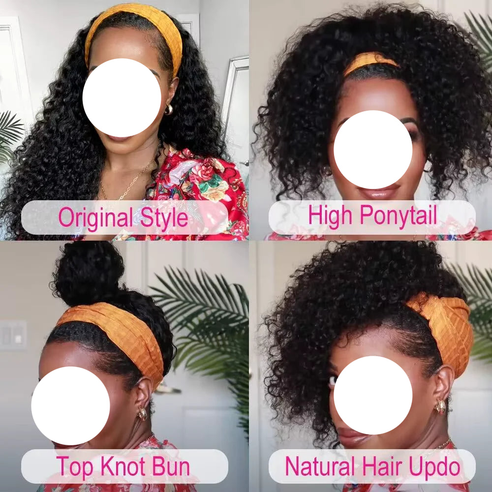 Afro Kinky Curly Natural Brazilian Headband 100% Human Hair Wig