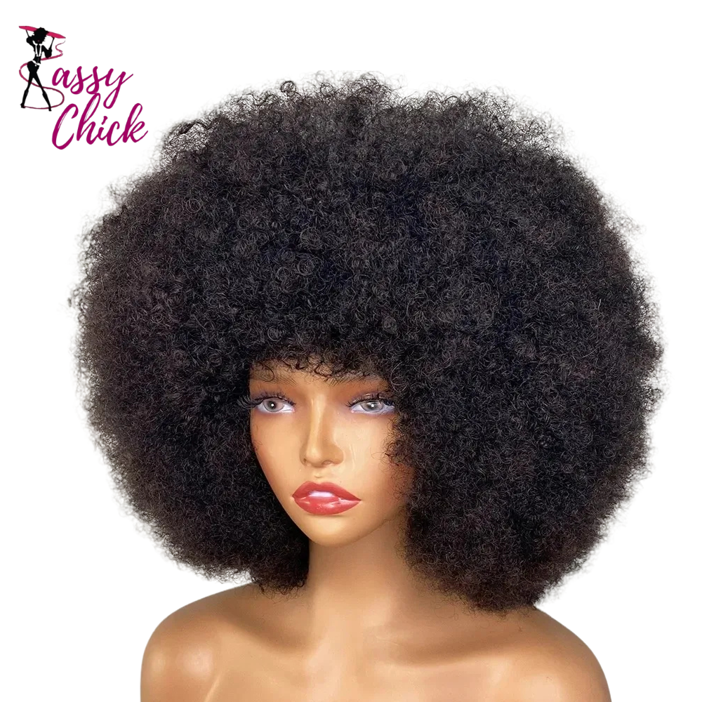 Afro Kinky Curly Remy Fluffy Human Hair Wig Sassy Chick Logo