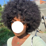 Model using Afro Kinky Curly Remy Fluffy Human Hair Wig