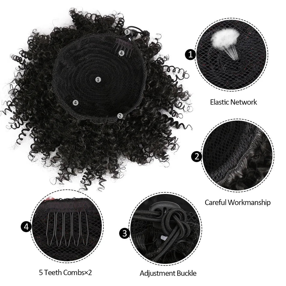 Afro Puff Curly Hair Buns Ponytail Synthetic Wig cap