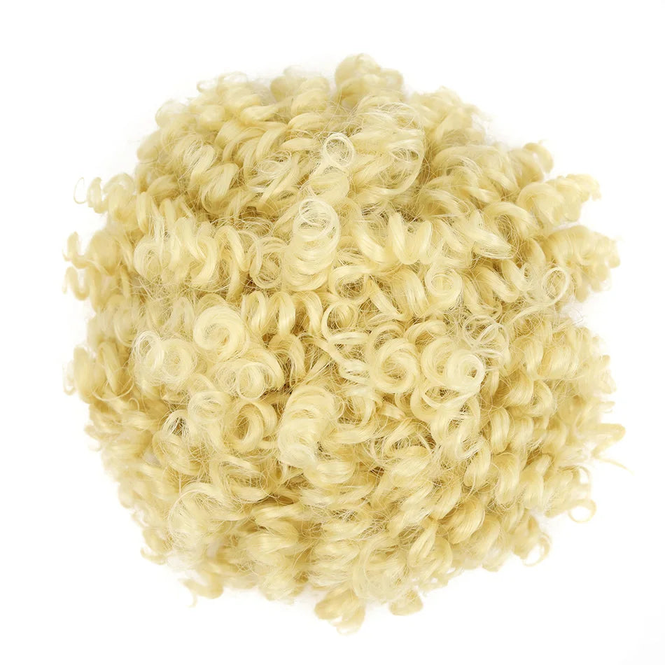 Afro Puff Curly Hair Buns Ponytail Synthetic Wig blonde