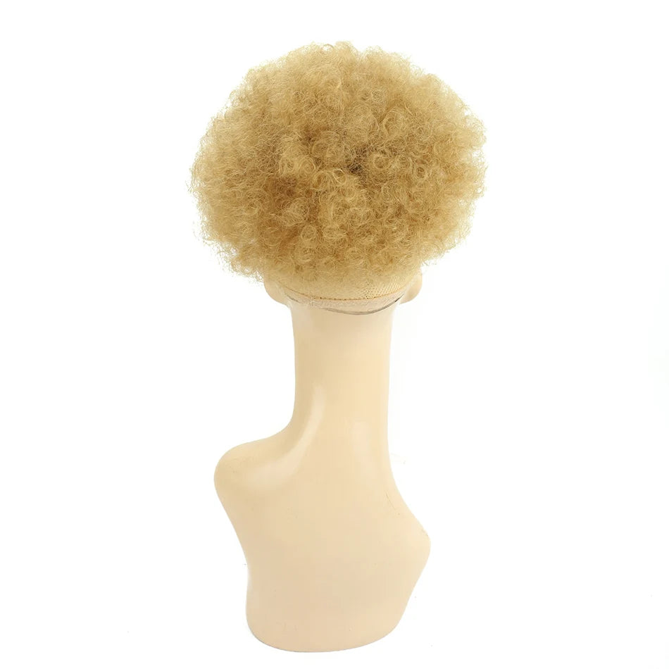 Afro Puff Curly Hair Buns Ponytail Synthetic Wig blonde