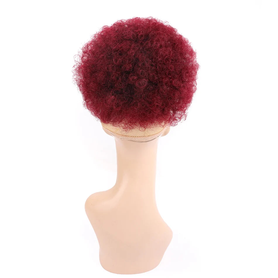 Afro Puff Curly Hair Buns Ponytail Synthetic Wig red