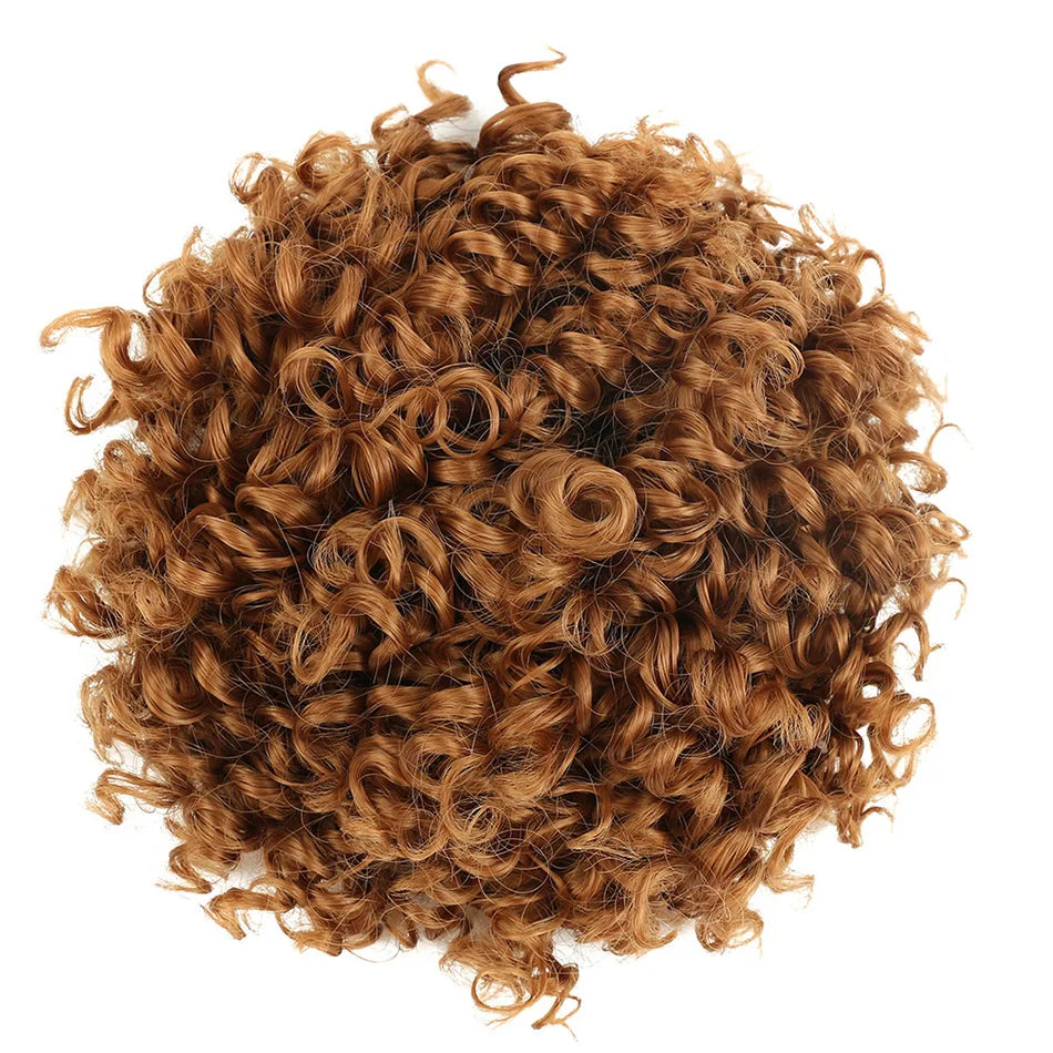 Afro Puff Curly Hair Buns Ponytail Synthetic Wig ash brown