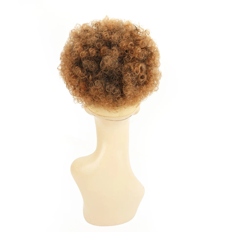 Afro Puff Curly Hair Buns Ponytail Synthetic Wig brown