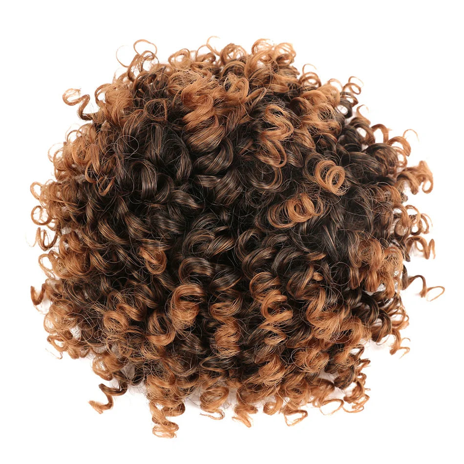 Afro Puff Curly Hair Buns Ponytail Synthetic Wig brown black