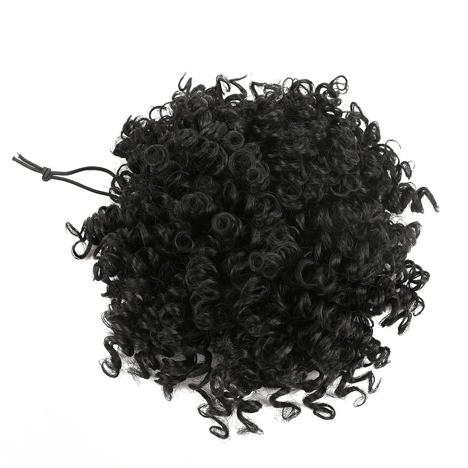 Afro Puff Curly Hair Buns Ponytail Synthetic Wig black