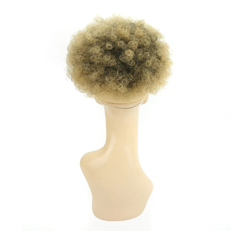 Afro Puff Curly Hair Buns Ponytail Synthetic Wig blonde 