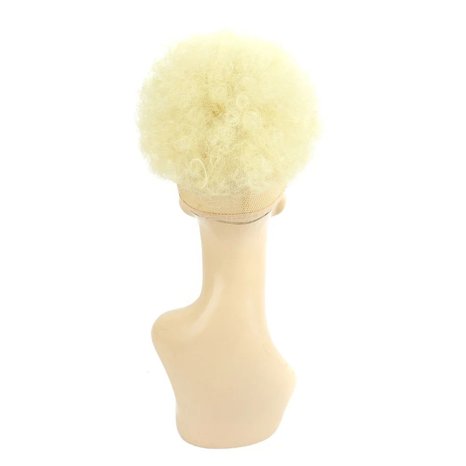 Afro Puff Curly Hair Buns Ponytail Synthetic Wig blonde