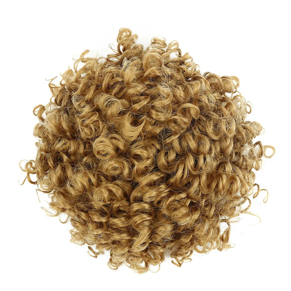 Afro Puff Curly Hair Buns Ponytail Synthetic Wig brown