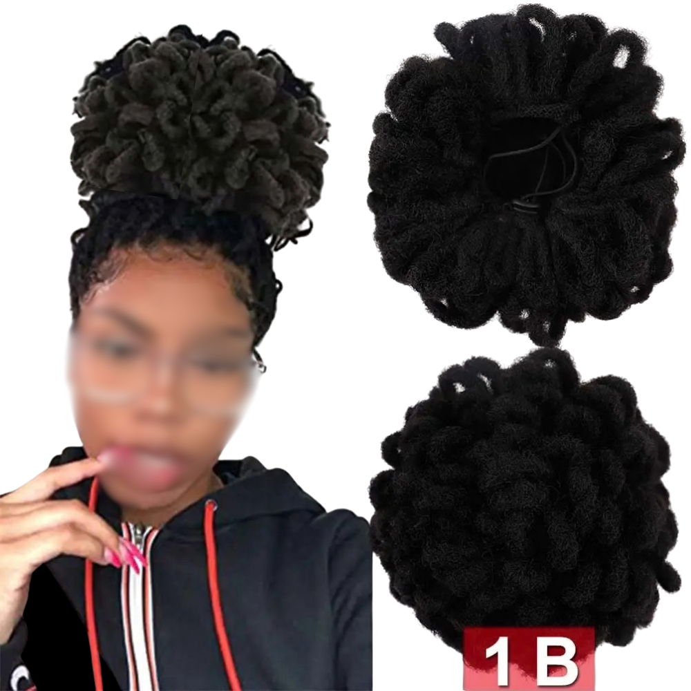 Black Afro Puff Drawstring Braided Faux Locks Hair Bun