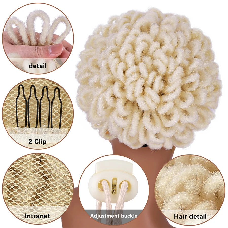 Afro Puff Drawstring Synthetic Clip In Hair Dreadlock Ponytail cap
